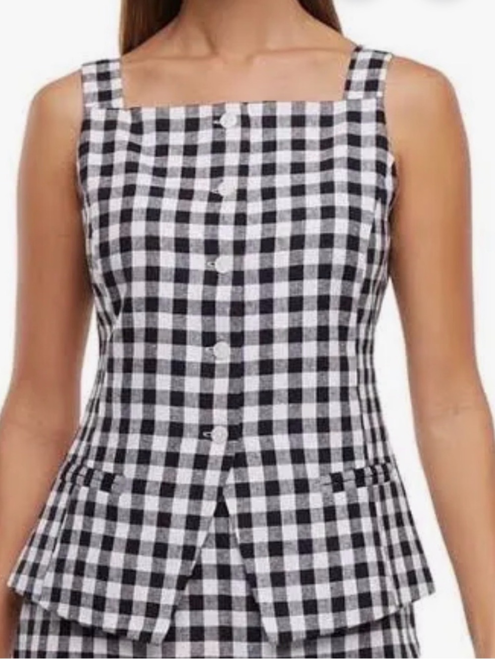 Express Black and White Gingham Button vest
